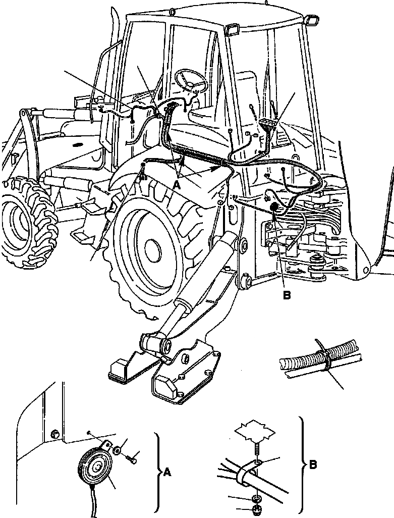 Схема запчастей Komatsu WB140PS-2N - FIG. E-A ЭЛЕКТРИКА - ПЕРЕДН. ПРОВОДКА ЭЛЕКТРИКА