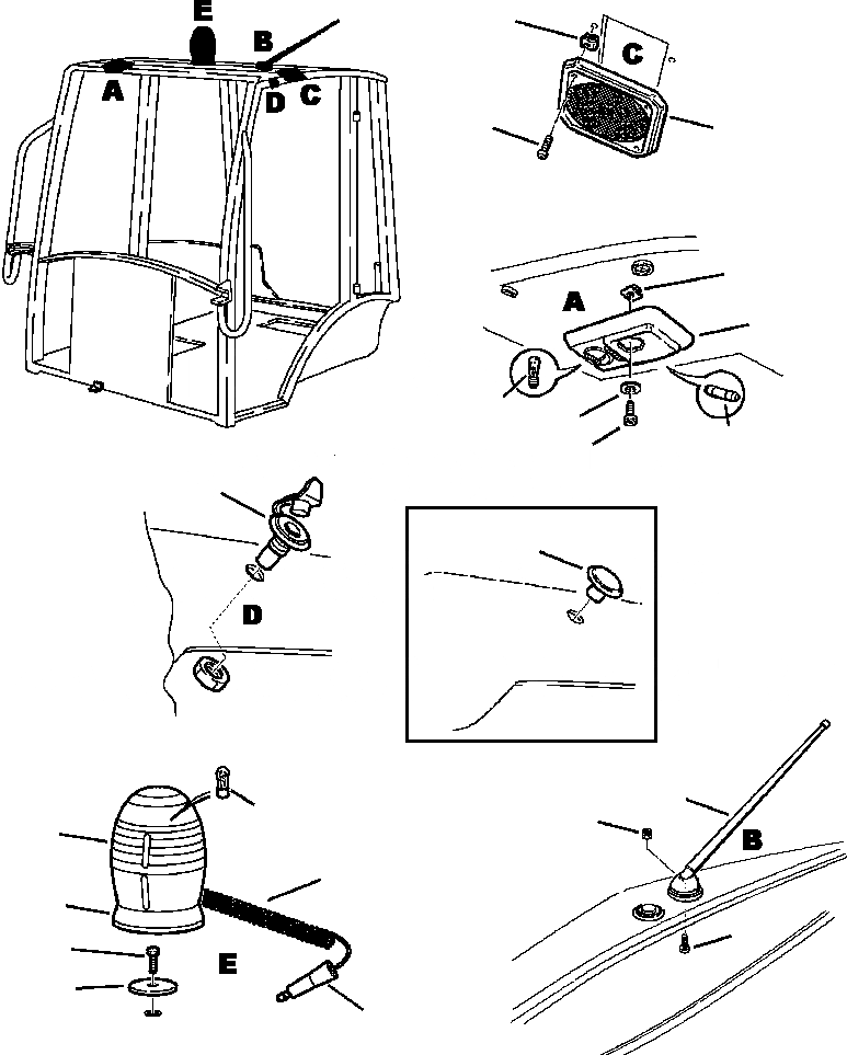 Схема запчастей Komatsu WB140PS-2N - FIG. K7-A КАБИНА - DOME LIGHT, АНТЕННА, ПОВОРОТН. BEAM И ГРОМКОГОВОРИТ. РЕШЕТКА КАБИНА ОПЕРАТОРА И СИСТЕМА УПРАВЛЕНИЯ