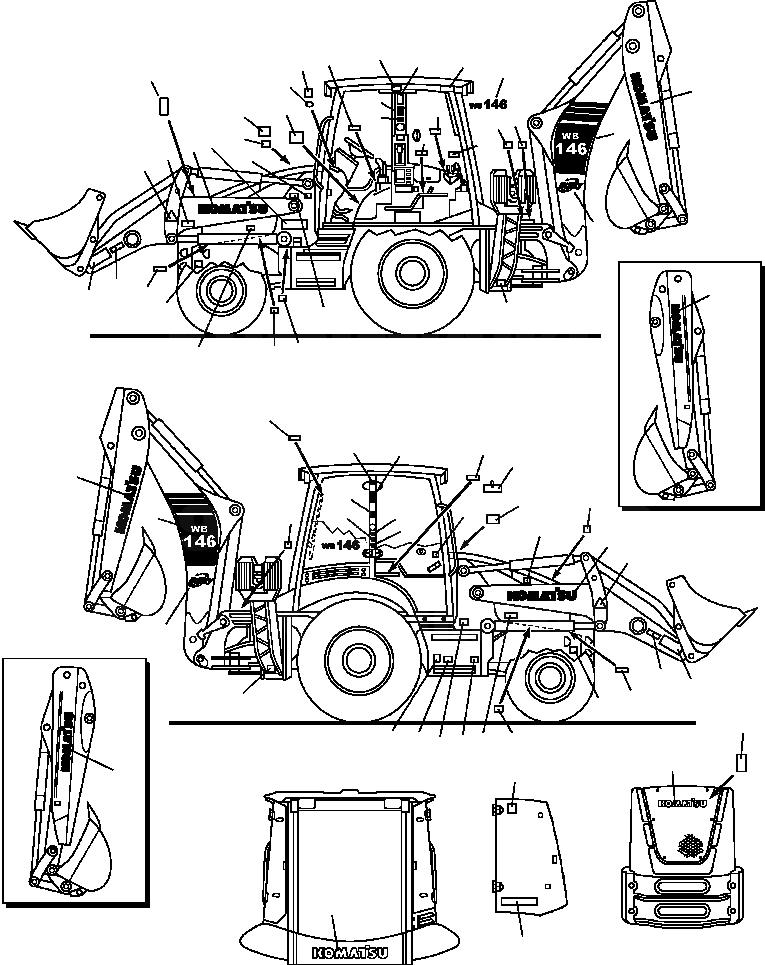 Схема запчастей Komatsu WB146-5 - U9-A ТАБЛИЧКИS АНГЛ. МАРКИРОВКА