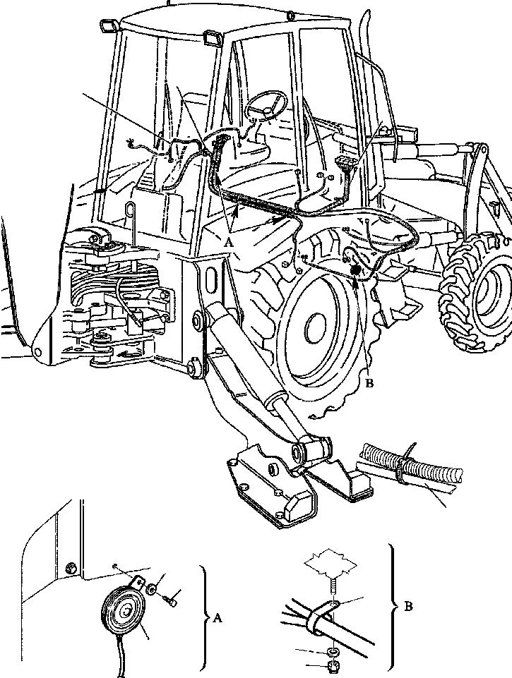 Схема запчастей Komatsu WB150-2N - FIG. E-A ЭЛЕКТРИКА - ПЕРЕДН. ПРОВОДКА ЭЛЕКТРИКА