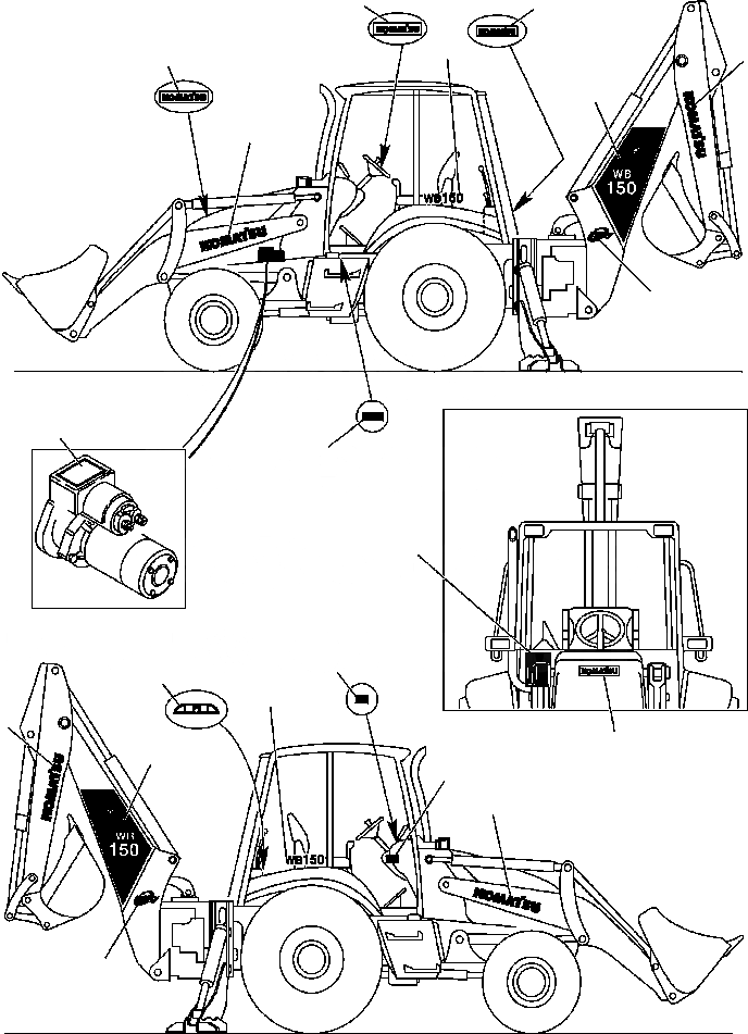 Схема запчастей Komatsu WB150-2N - FIG. U98-A НАКЛЕЙКИ - ЛОГОТИП И ТАБЛИЧКИ МАРКИРОВКА