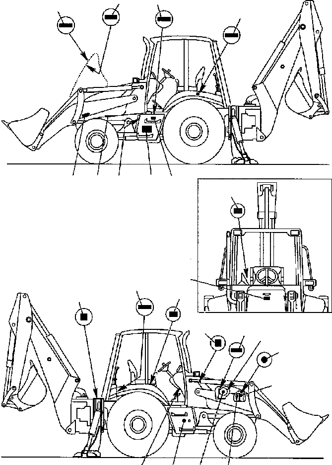 Схема запчастей Komatsu WB150-2N - FIG. U98-A НАКЛЕЙКИ - LOCATION ТАБЛИЧКИ МАРКИРОВКА