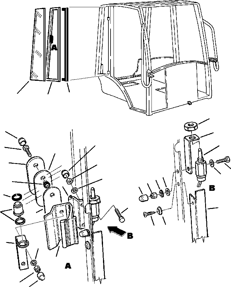 Схема запчастей Komatsu WB150AWS-2N - FIG. K-A КАБИНА - ПРАВ. ОКНА КАБИНА ОПЕРАТОРА И СИСТЕМА УПРАВЛЕНИЯ