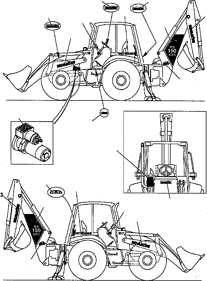 Схема запчастей Komatsu WB150AWS-2N - FIG. U98-A НАКЛЕЙКИ - ЛОГОТИП И ТАБЛИЧКИ МАРКИРОВКА