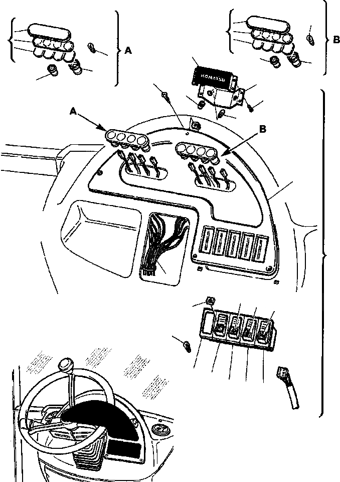 Схема запчастей Komatsu WB150PS-2N - FIG. E-A ПЕРЕДН. ПРИБОРНАЯ ПАНЕЛЬ ЭЛЕКТРИКА
