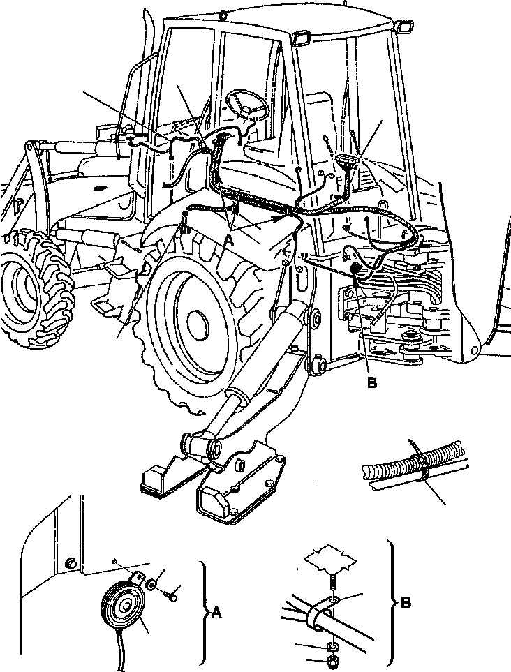 Схема запчастей Komatsu WB150PS-2N - FIG. E-A ЭЛЕКТРИКА - ПЕРЕДН. ПРОВОДКА ЭЛЕКТРИКА