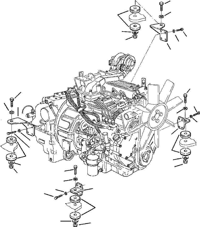 Схема запчастей Komatsu WB150PS-2N - FIG. B-A КРЕПЛЕНИЕ ДВИГАТЕЛЯ - I КОМПОНЕНТЫ ДВИГАТЕЛЯ