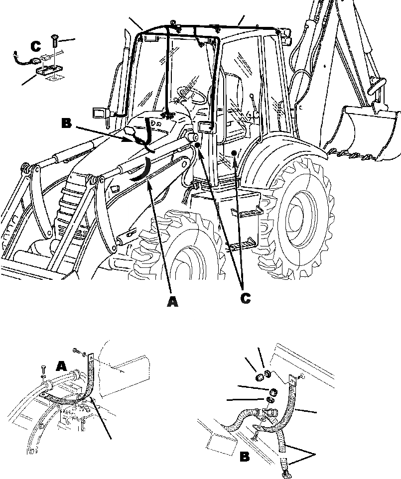 Схема запчастей Komatsu WB150PS-2N - FIG. E-A ЭЛЕКТРИКА - КАБИНА/НАВЕС ЭЛЕКТРОПРОВОДКА ЭЛЕКТРИКА