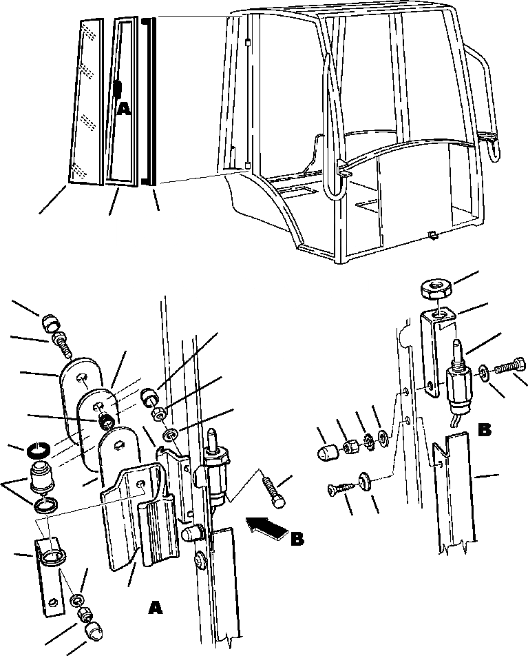 Схема запчастей Komatsu WB150PS-2N - FIG. K-A КАБИНА - ПРАВ. ОКНА КАБИНА ОПЕРАТОРА И СИСТЕМА УПРАВЛЕНИЯ