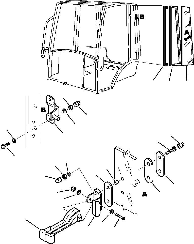 Схема запчастей Komatsu WB150PS-2N - FIG. K-A КАБИНА - ЛЕВ. ОКНА КАБИНА ОПЕРАТОРА И СИСТЕМА УПРАВЛЕНИЯ