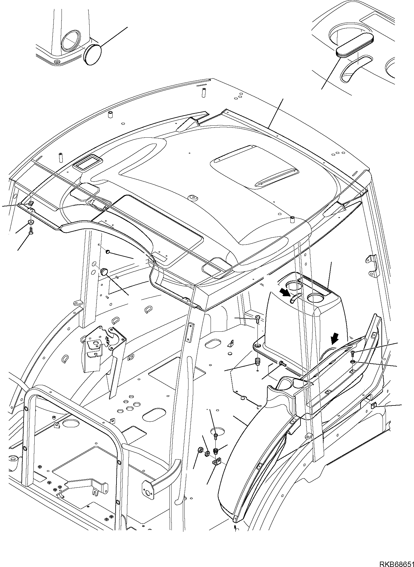 Схема запчастей Komatsu WB93R-5E0 - КАБИНА (С ПОДОГРЕВ.) (/) ЧАСТИ КОРПУСА И КАБИНА