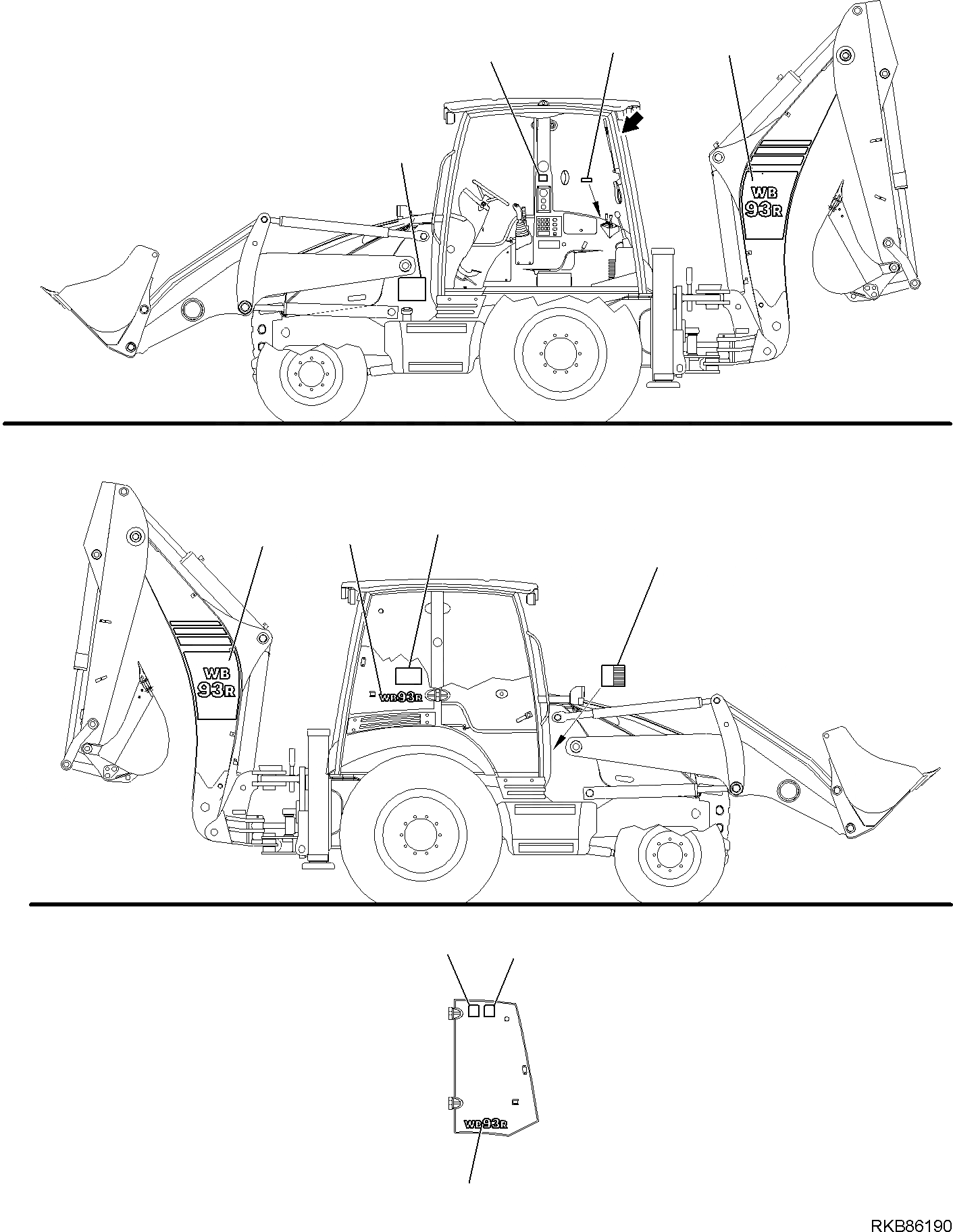 Схема запчастей Komatsu WB93R-5E0 - МАРКИРОВКА (/) МАРКИРОВКА