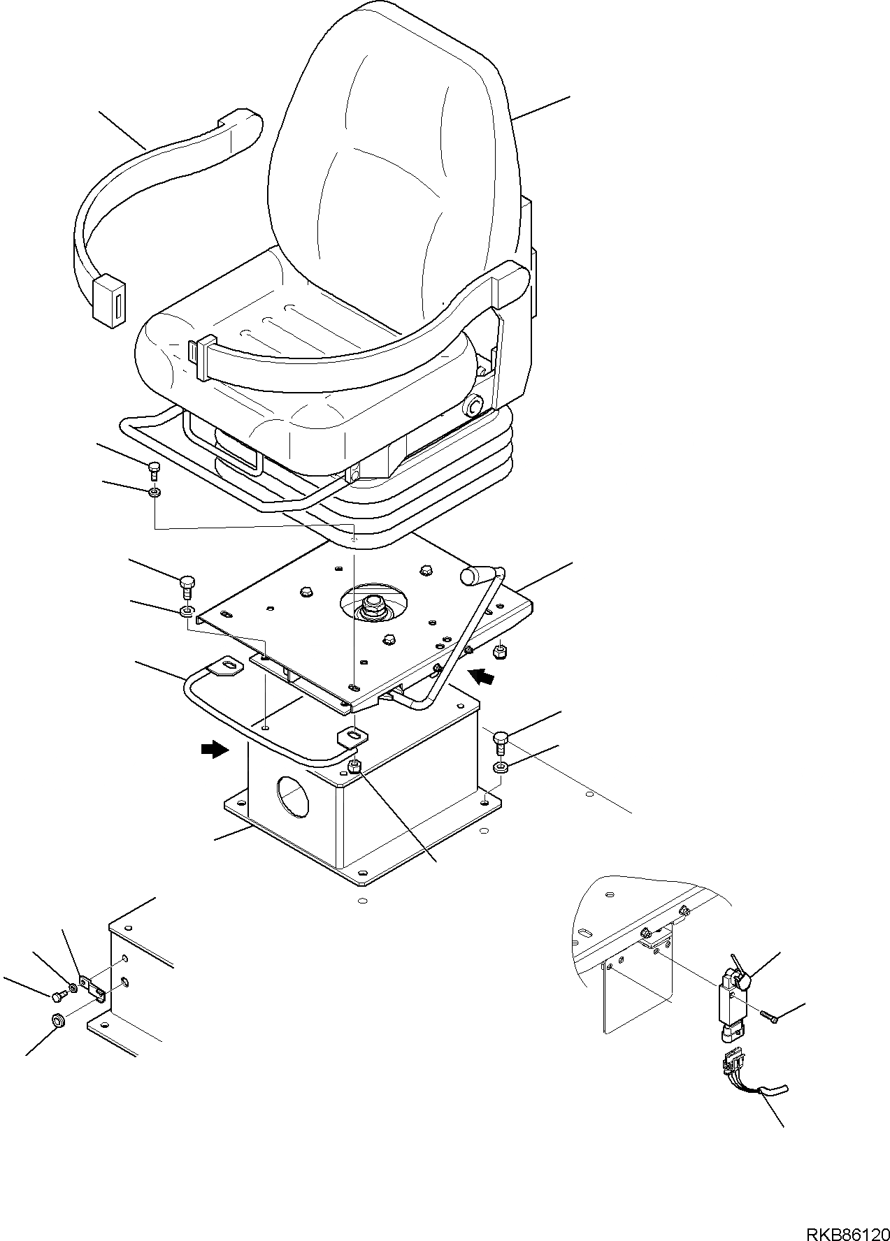 Схема запчастей Komatsu WB93R-5E0 - СИДЕНЬЕ ОПЕРАТОРА (/) ЧАСТИ КОРПУСА И КАБИНА