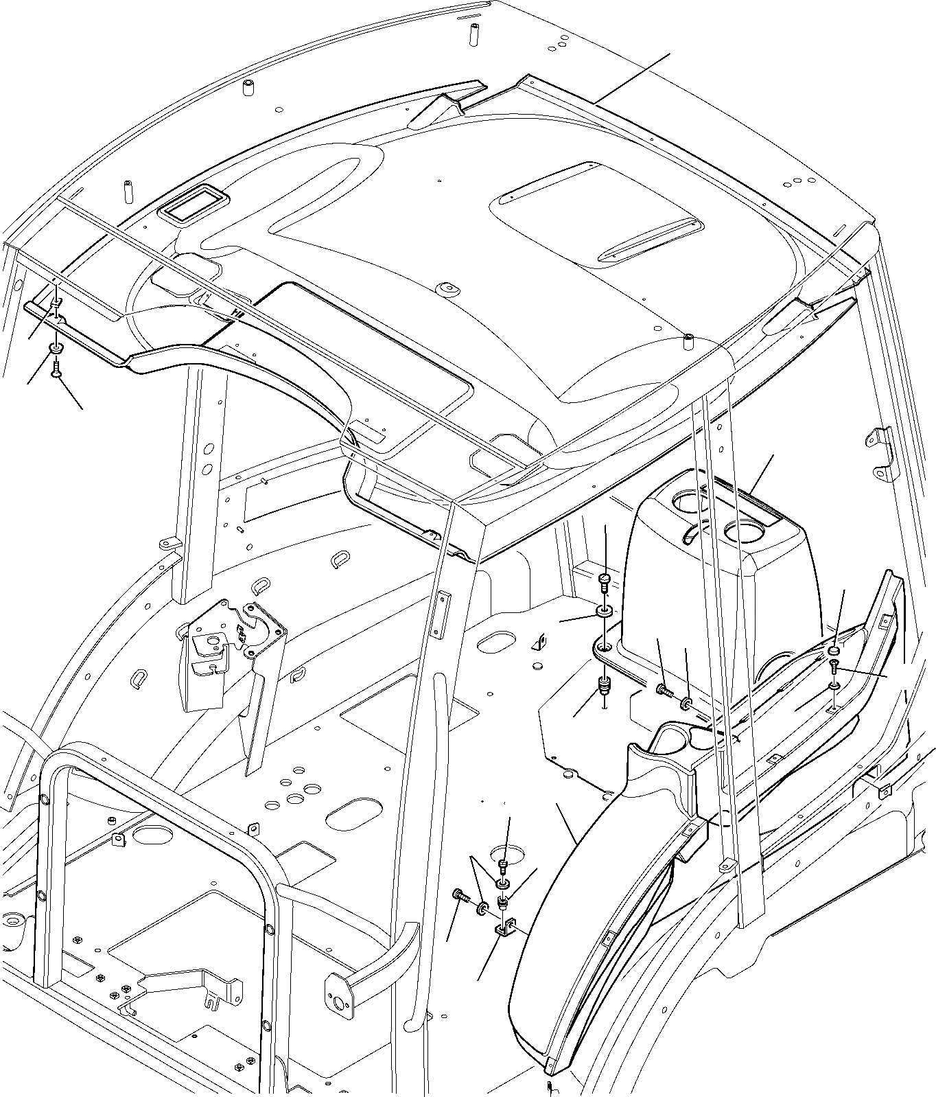 Схема запчастей Komatsu WB93S-5 - КАБИНА (/) ЧАСТИ КОРПУСА И КАБИНА