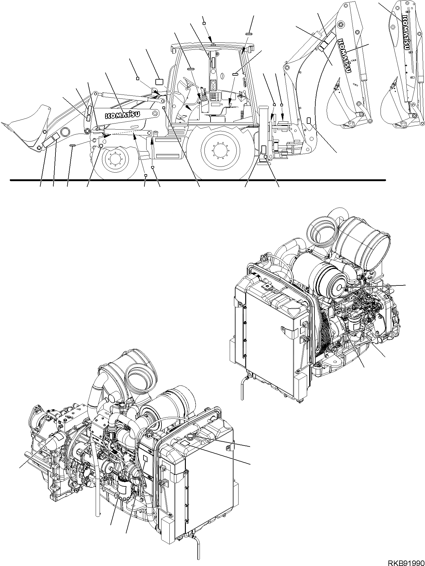 Схема запчастей Komatsu WB93S-5E0 - МАРКИРОВКА (/) МАРКИРОВКА