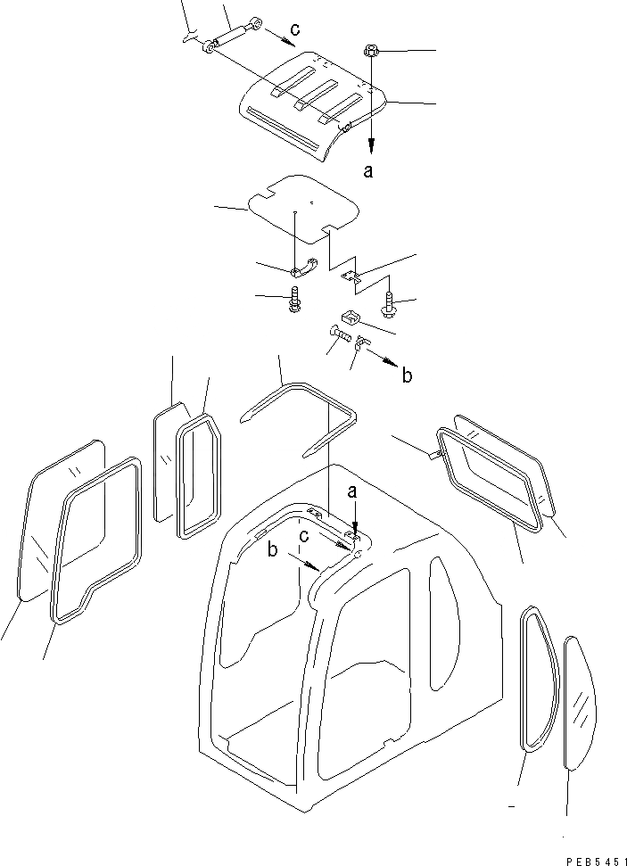 Схема запчастей Komatsu PC200-6S - КАБИНА (ОКНА И ВЕНТИЛЯТОР В КРЫШЕ)(№C-) КАБИНА ОПЕРАТОРА И СИСТЕМА УПРАВЛЕНИЯ