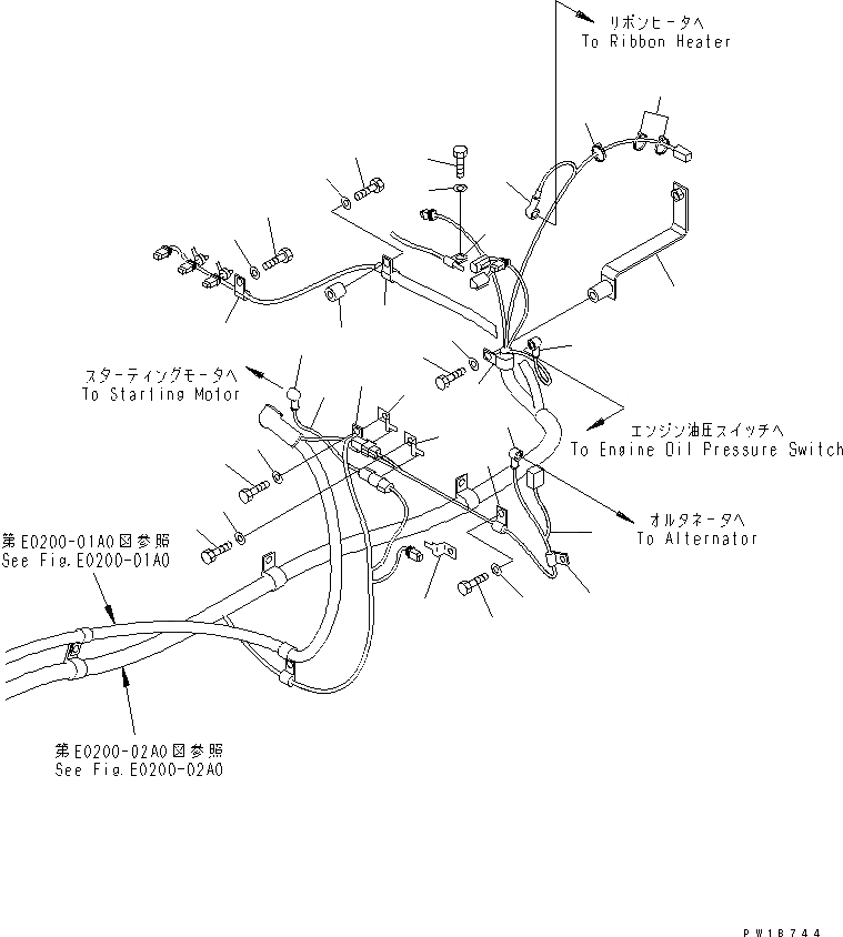 Схема запчастей Komatsu PC200-7 - ЭЛЕКТРОПРОВОДКА (ОСНОВН. Э/ПРОВОДКА)(КРЕПЛЕНИЕ) (/) ЭЛЕКТРИКА