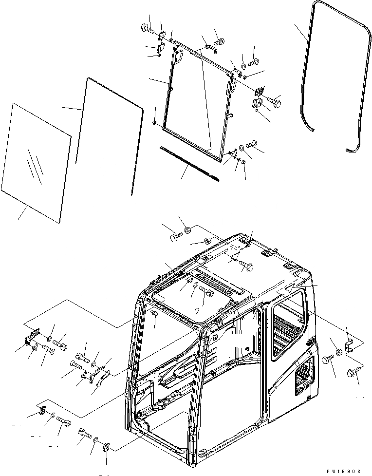 Схема запчастей Komatsu PC200-7 - КАБИНА (ПЕРЕДН. ОКНА) КАБИНА ОПЕРАТОРА И СИСТЕМА УПРАВЛЕНИЯ