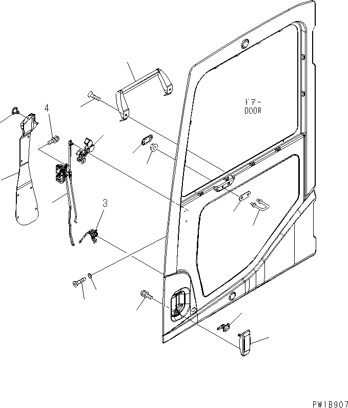 Схема запчастей Komatsu PC200-7 - КАБИНА (ЗАМОК ДВЕРИ) КАБИНА ОПЕРАТОРА И СИСТЕМА УПРАВЛЕНИЯ