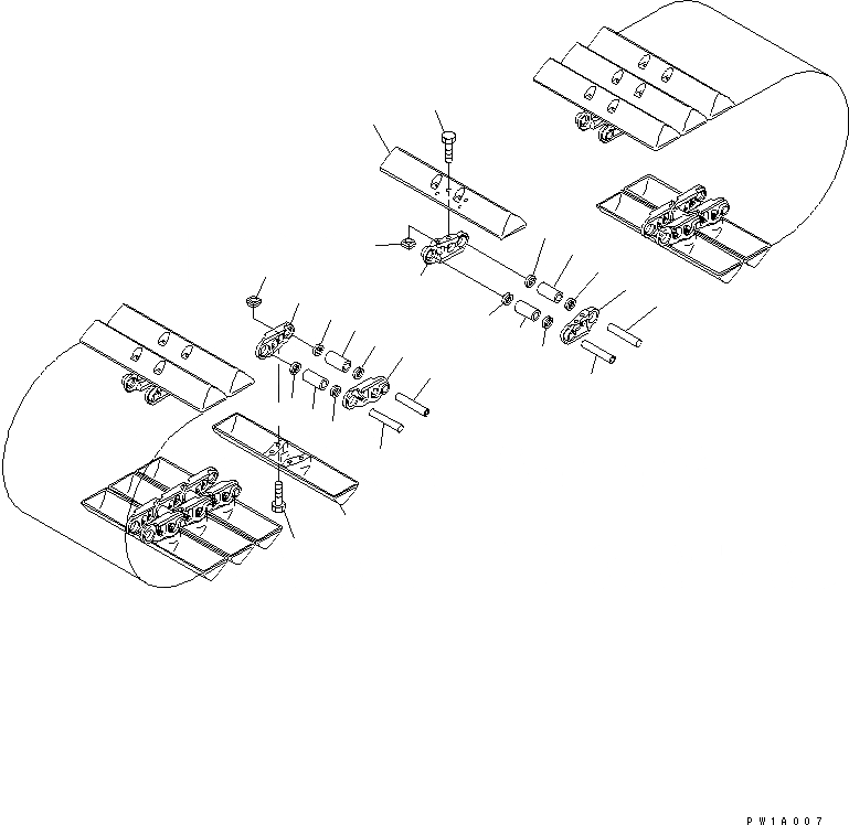 Схема запчастей Komatsu PC200-7 - ГУСЕНИЦЫ (БОЛОТН.)(8MM ШИР.)(PC-7-W) НИЖН.CARRIAGE