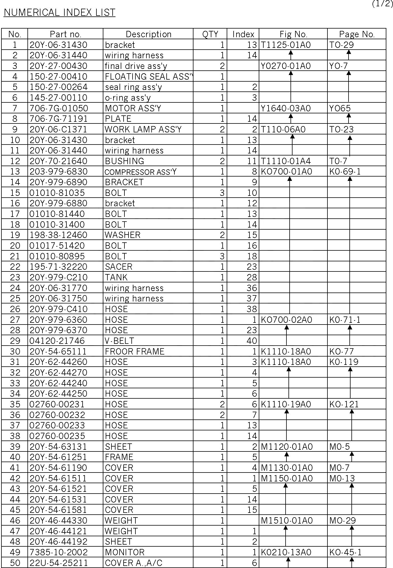 Схема запчастей Komatsu PC200-7 - EXCLUSIVE ЧАСТИ ДЛЯ АЗИИ СПЕЦ-Я. / NUMERICAL INDEX