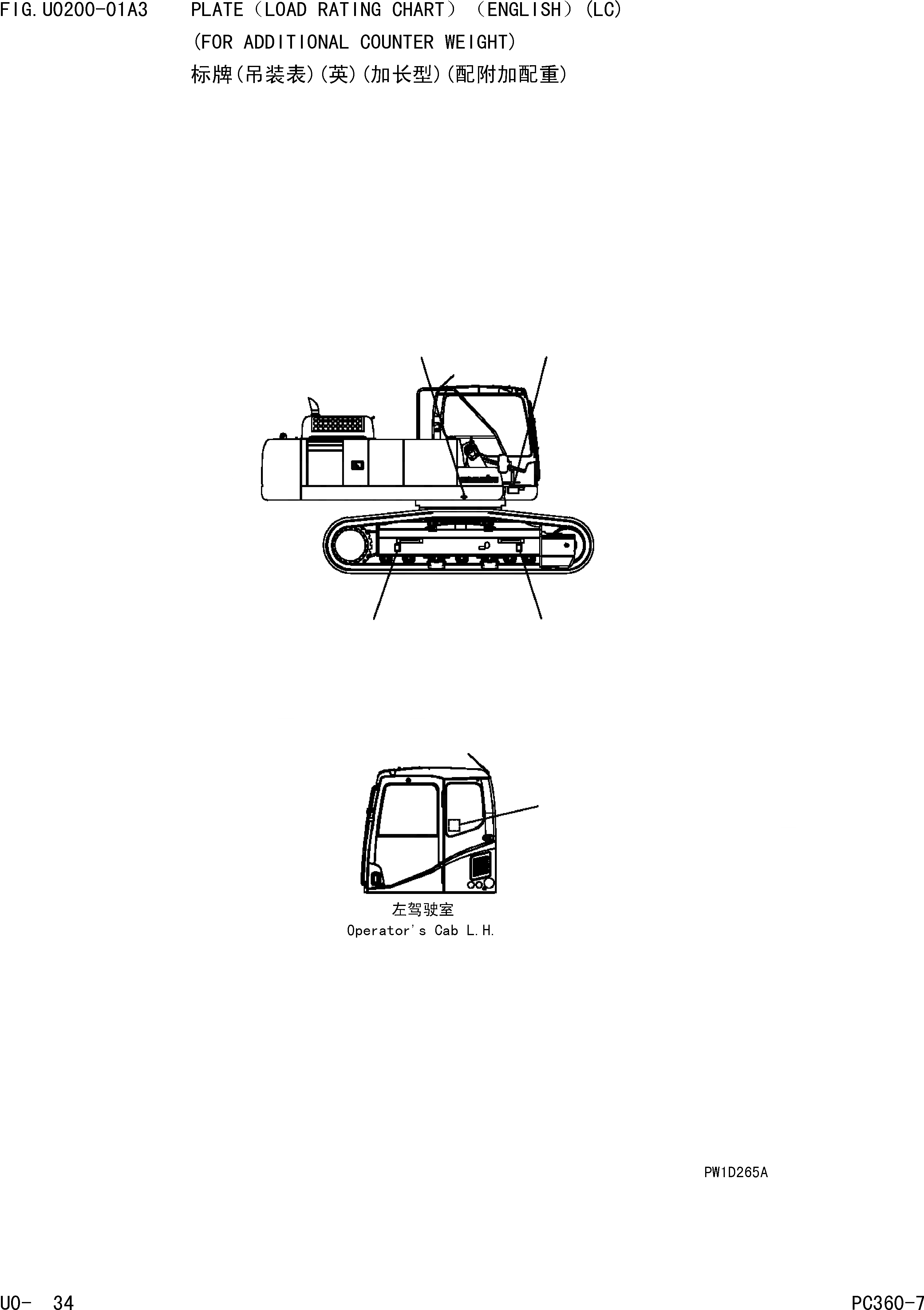 Схема запчастей Komatsu PC360-7 - ПЛАСТИНА(ПОГРУЗ. RATING CHART)(АНГЛ.)(LC)(ДЛЯ ДОПОЛН. COUNTER ВЕС)(W-LC) МАРКИРОВКА]