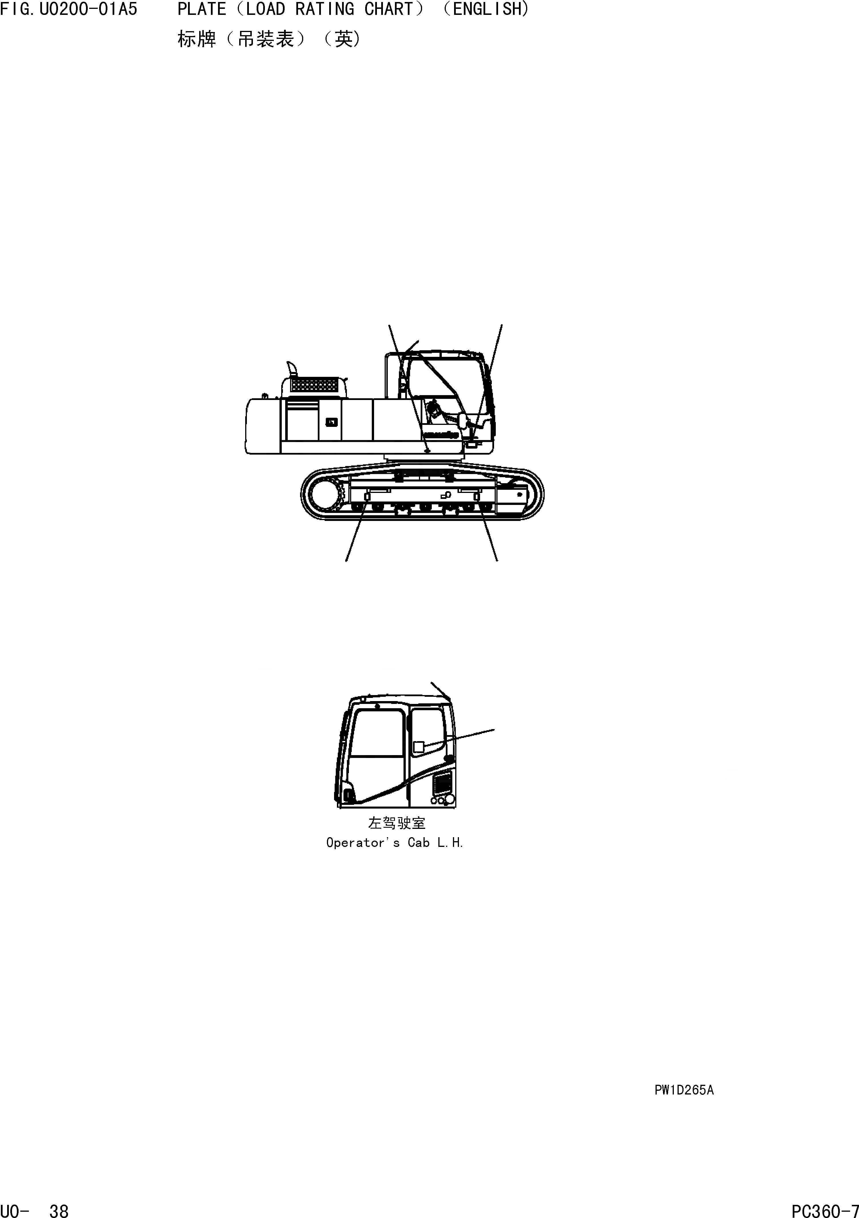 Схема запчастей Komatsu PC360-7 - ПЛАСТИНА(ПОГРУЗ. RATING CHART)(АНГЛ.)(WSTD) МАРКИРОВКА]