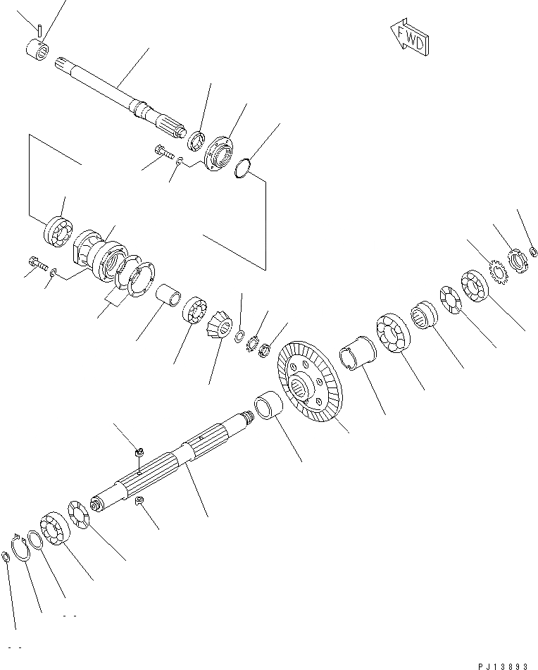 Схема запчастей Komatsu D135A-2 - ВХОДН. ВАЛ И КОНИЧЕСКАЯ ПЕРЕДАЧА (ДЛЯ ТЯГОВ. ЛЕБЕДКИ) РАБОЧЕЕ ОБОРУДОВАНИЕ