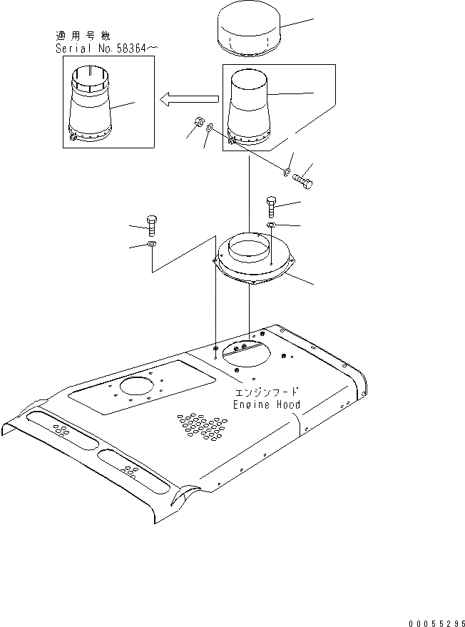 Схема запчастей Komatsu D155A-2A - ПРЕФИЛЬТР КРЫШКА(ДЛЯ ЗАПЫЛЕНН. МЕСТНОСТИ) (ENGINВОЗД.E) ЧАСТИ КОРПУСА