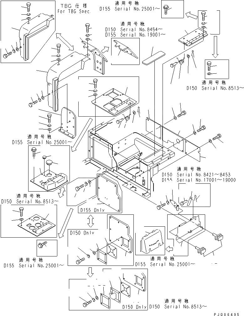 Схема запчастей Komatsu D155A-1 - ЗАДН. КРЫШКА (СПЕЦ-Я TBG)(№7-) ЧАСТИ КОРПУСА