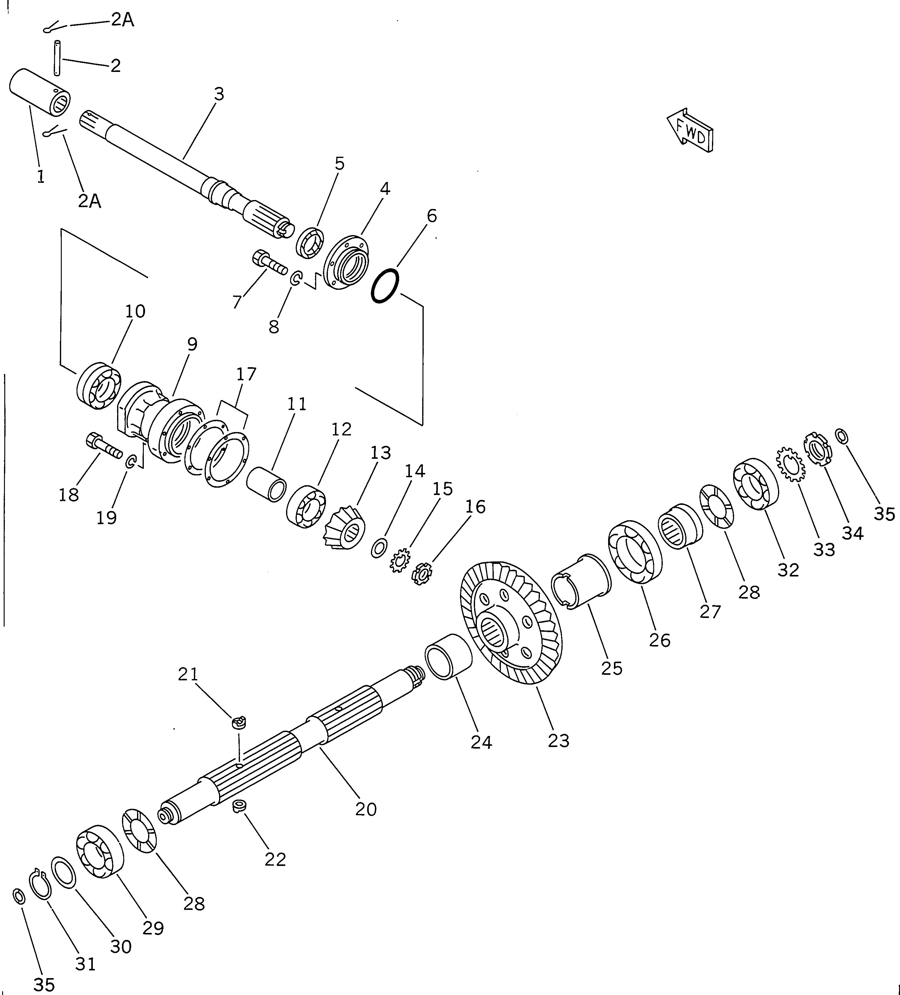 Схема запчастей Komatsu D155A-2 - ВХОДН. ВАЛ И КОНИЧЕСКАЯ ПЕРЕДАЧА (ДЛЯ ТЯГОВ. ЛЕБЕДКИ) РАБОЧЕЕ ОБОРУДОВАНИЕ