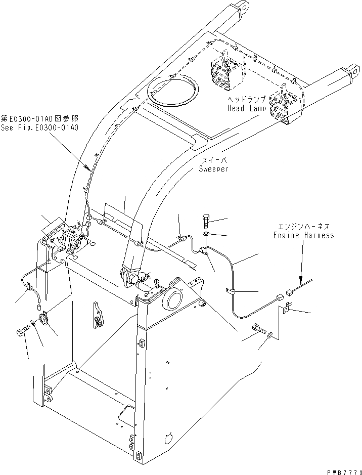 Схема запчастей Komatsu D155A-3 - ГОЛОВНОЕ ОСВЕЩЕНИЕ (С SWEEPER)(№7-) ЧАСТИ КОРПУСА