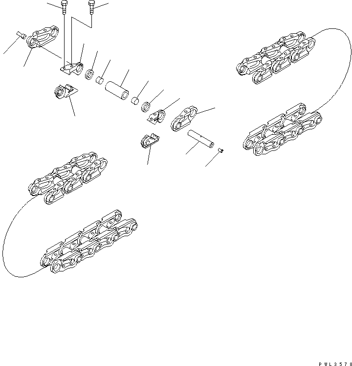 Схема запчастей Komatsu D155A-3 - ГУСЕН. ЦЕПЬ (СМАЗЫВ. ТИПА) (2 СЦЕПНЫХ ЗВЕНА) (ПОСТАВЛЯЕМЫЕ ЧАСТИ)(№7-) ОСНОВН. КОМПОНЕНТЫ И РЕМКОМПЛЕКТЫ