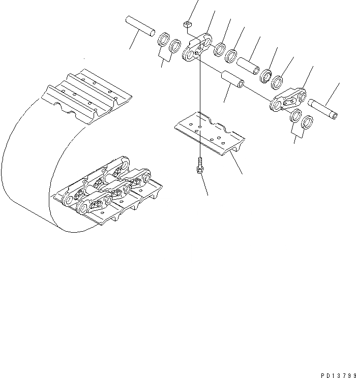 Схема запчастей Komatsu D155A-5 - ГУСЕНИЦЫ (ОДИНОЧН. ГРУНТОЗАЦЕП SHOE) (MM ШИР.) (УСИЛ. ТИП) (СМАЗ. УПЛОТНЕНИЕED ТИП) (8 SET)(№-) ХОДОВАЯ