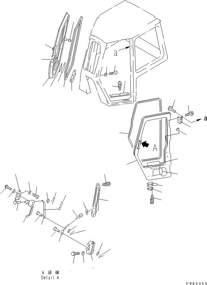 Схема запчастей Komatsu D155AX-3 - КАБИНА (ДВЕРЬ И ЗАМОК ДВЕРИ) КАБИНА ОПЕРАТОРА И СИСТЕМА УПРАВЛЕНИЯ