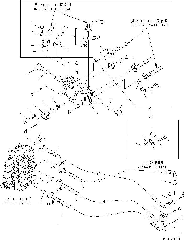 Схема запчастей Komatsu D155AX-5 - РЫХЛИТЕЛЬ БЛОК И ТРУБЫ ГИДРАВЛИКА