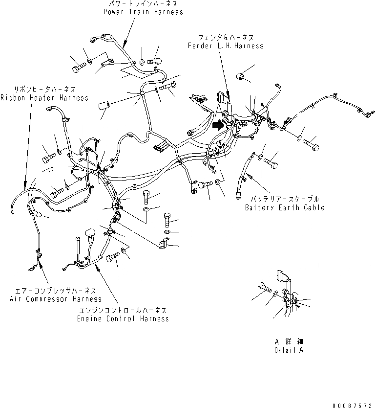 Схема запчастей Komatsu D155AX-6 - ЭЛЕКТРОПРОВОДКА (КРЫЛО)(№88-) ЭЛЕКТРИКА