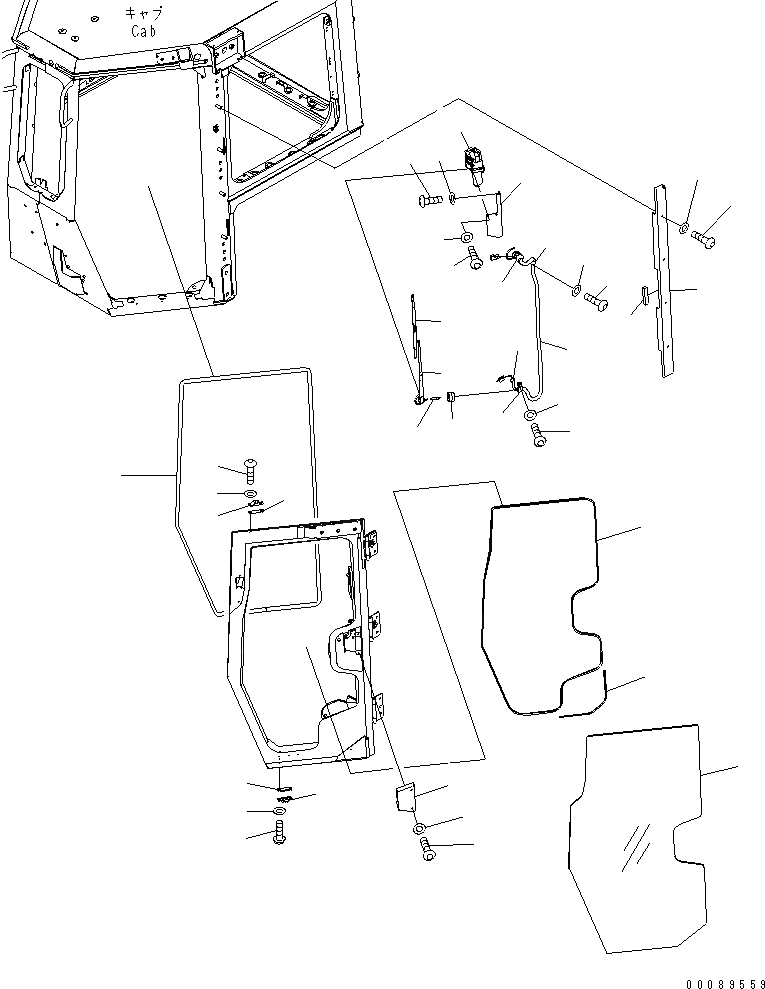 Схема запчастей Komatsu D155AX-6A - КАБИНА (ДВОРНИКИ ДВЕРИ) (ЛЕВ.)(№8-) КАБИНА ОПЕРАТОРА И СИСТЕМА УПРАВЛЕНИЯ