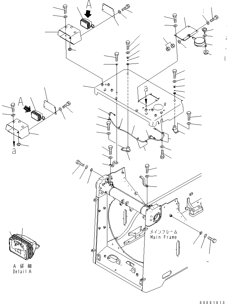 Схема запчастей Komatsu D155AX-6A - РАДИАТОР  (КРЫШКАAND ГОЛОВНОЕ ОСВЕЩЕНИЕ)(№8-88) ЧАСТИ КОРПУСА
