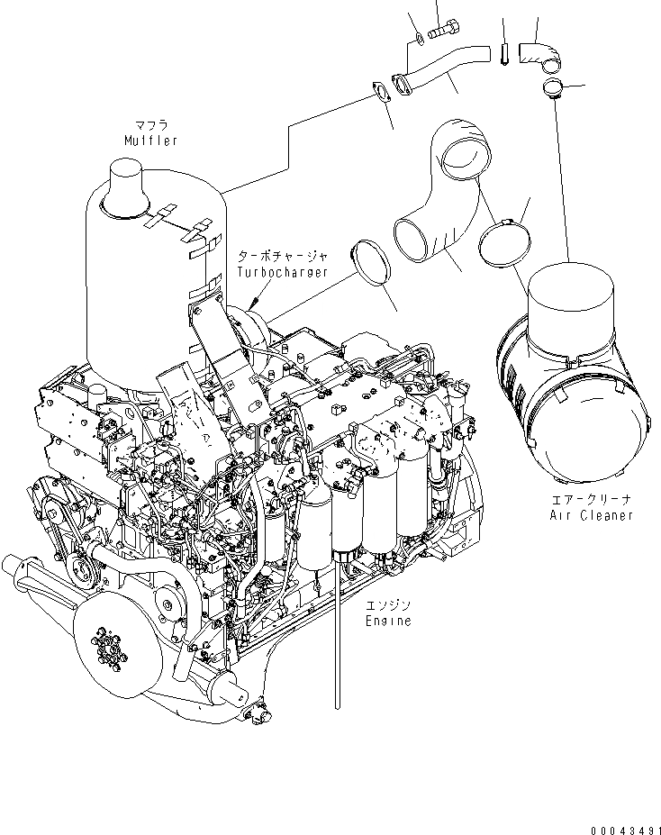 Схема запчастей Komatsu D155AX-6A - КАПОТ (ВОЗД. И EJECT ТРУБЫ)(№8-) ЧАСТИ КОРПУСА