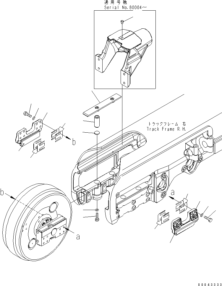 Схема запчастей Komatsu D155AX-6A - ГУСЕНИЧНАЯ РАМА (GUIDE ПЛАСТИНА) (ПРАВ.)(№8-) ХОДОВАЯ