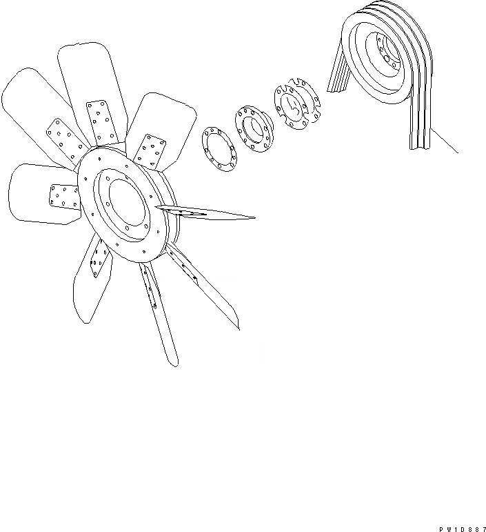 Схема запчастей Komatsu D155C-1P - ВЕНТИЛЯТОР РАДИАТОРА РЕМЕНЬ (ДЛЯ ДВИГАТЕЛЬ) СИСТЕМА ОХЛАЖДЕНИЯ