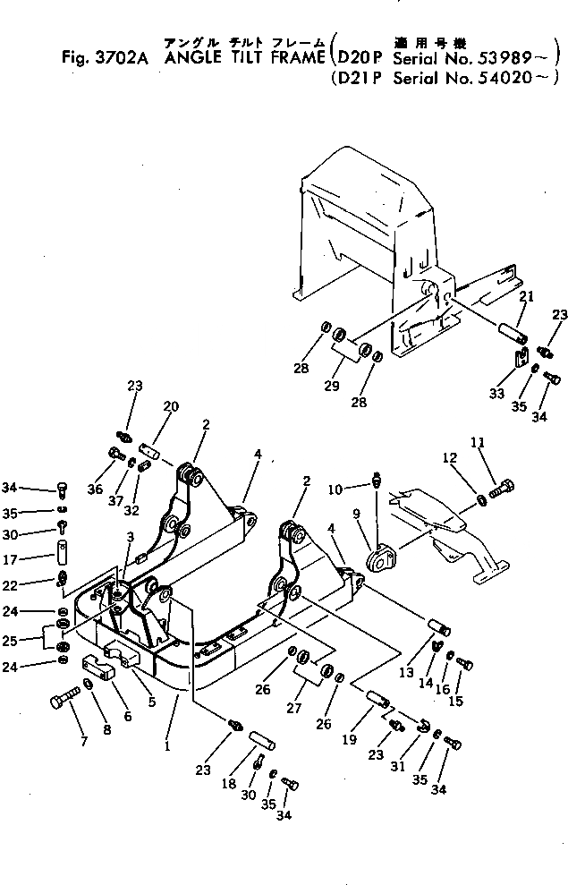 Схема запчастей Komatsu D20P-5A - ANGLE НАКЛОН. РАМА(№989-) РАБОЧЕЕ ОБОРУДОВАНИЕ