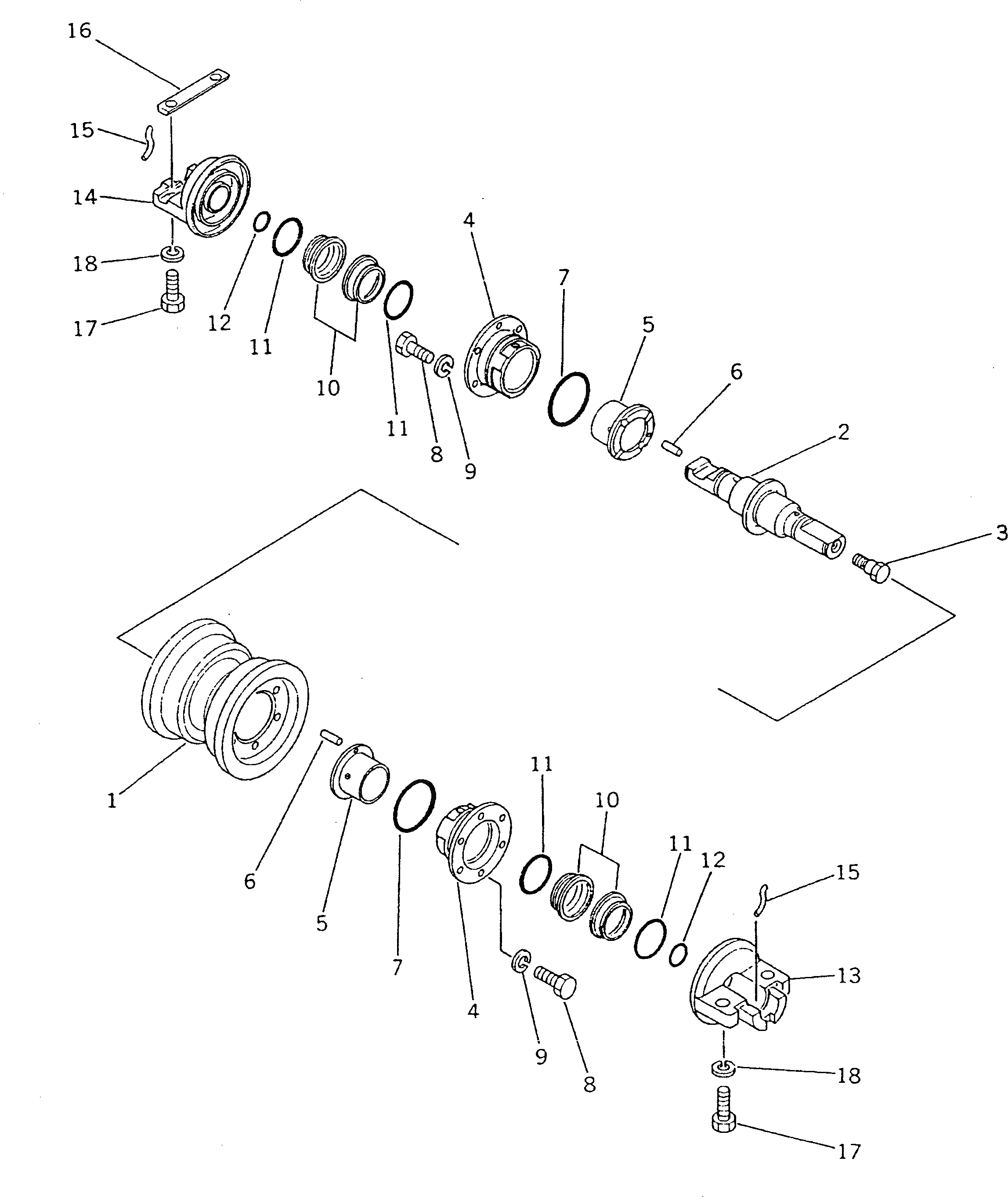 Схема запчастей Komatsu D20PG-7A - ОПОРНЫЙ КАТОК (ДЛЯ -ГУСЕНИЦЫ ROLLEER) (РЕЗИН. SHOE СПЕЦ-Я.)(№7-7) ГУСЕНИЦЫ