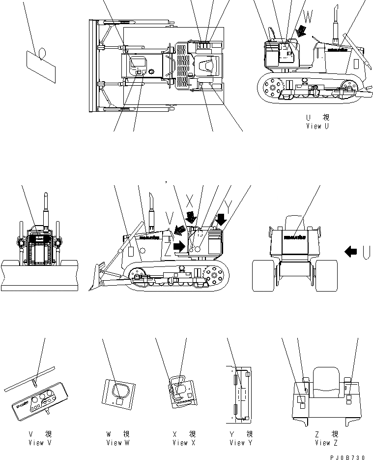 Схема запчастей Komatsu D20PL-7-M - МАРКИРОВКА (ЯПОН.)(ДЛЯ КАБИНА ROPS)(№8-) МАРКИРОВКА