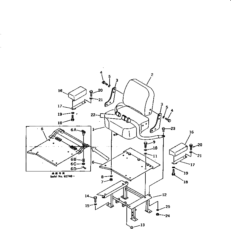 Схема запчастей Komatsu D21A-6 - СИДЕНЬЕ ОПЕРАТОРА (ЖЕСТК.) (ДЛЯ РЫЧАГ РУЛЕВ. УПРАВЛЕНИЕ) ЧАСТИ КОРПУСА
