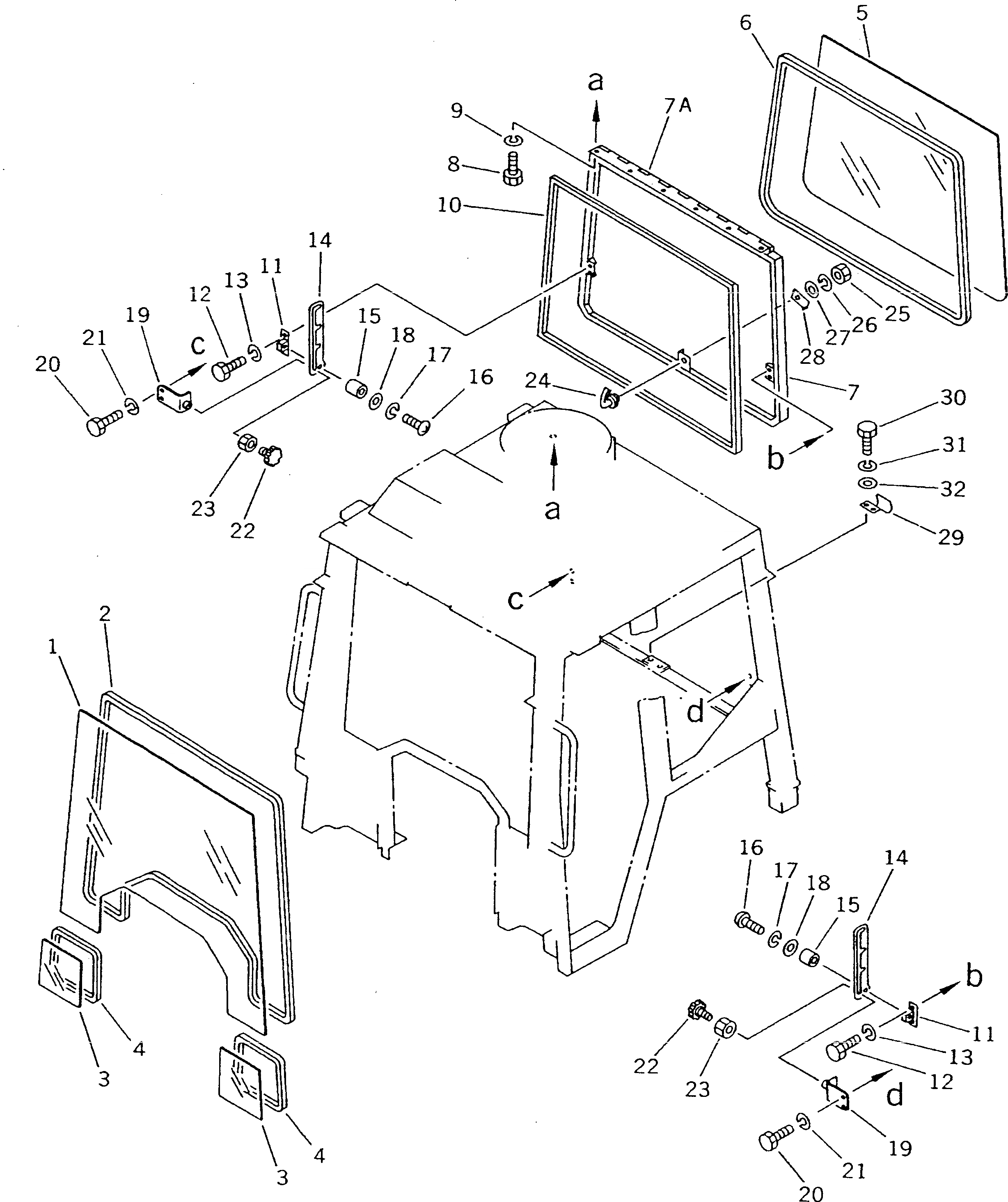 Схема запчастей Komatsu D21A-7 - СТАЛЬНАЯ КАБИНА (ПЕРЕДН. И ЗАДН. ОКНА) (/7) (ДЛЯ РОССИЯ) ЧАСТИ КОРПУСА