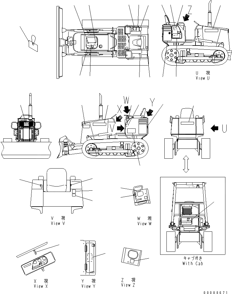 Схема запчастей Komatsu D21A-8E0 - МАРКИРОВКА (U.S.A.) (ДЛЯ КАБИНА ROPS)(№9-98) МАРКИРОВКА