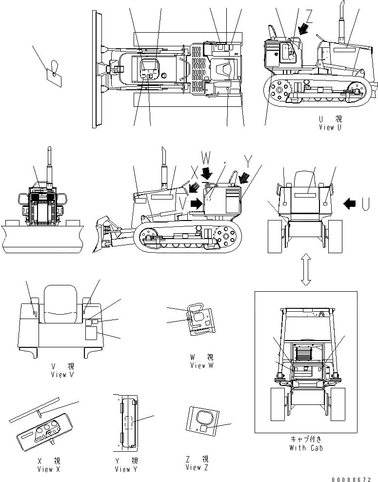 Схема запчастей Komatsu D21A-8E0 - МАРКИРОВКА (U.S.A.) (ДЛЯ КАБИНА ROPS)(№99-) МАРКИРОВКА