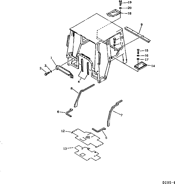 Схема запчастей Komatsu D21S-6 - КАБИНА ROPS (/) (ЭЛЕМЕНТЫ КРЕПЛЕНИЯ) (СПЕЦ-Я TBG) ЧАСТИ КОРПУСА
